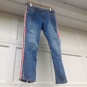 Zara Jeans Skinny Striped Frayed Edge Fabric Embellished Distressed Skinny